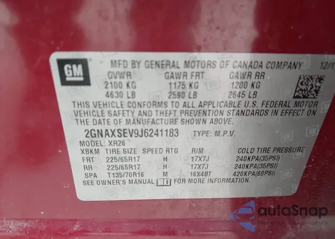 2018 Chevrolet Equinox Lt from USA, damaged, VIN 2GNAXSEV9J6241183